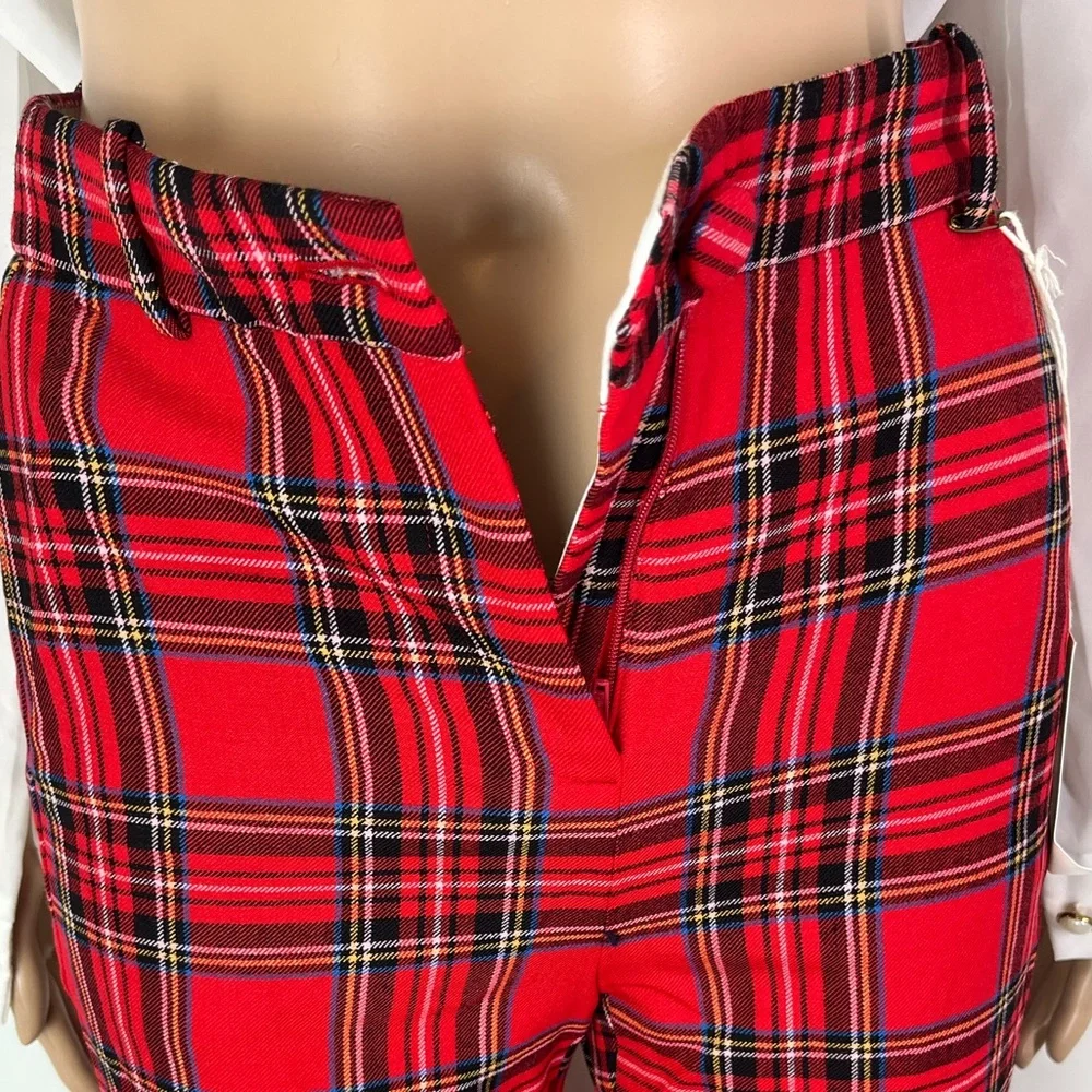 New J. Crew High Rise Cameron Red Plaid Wool Blend Stretch Straight Leg Pants